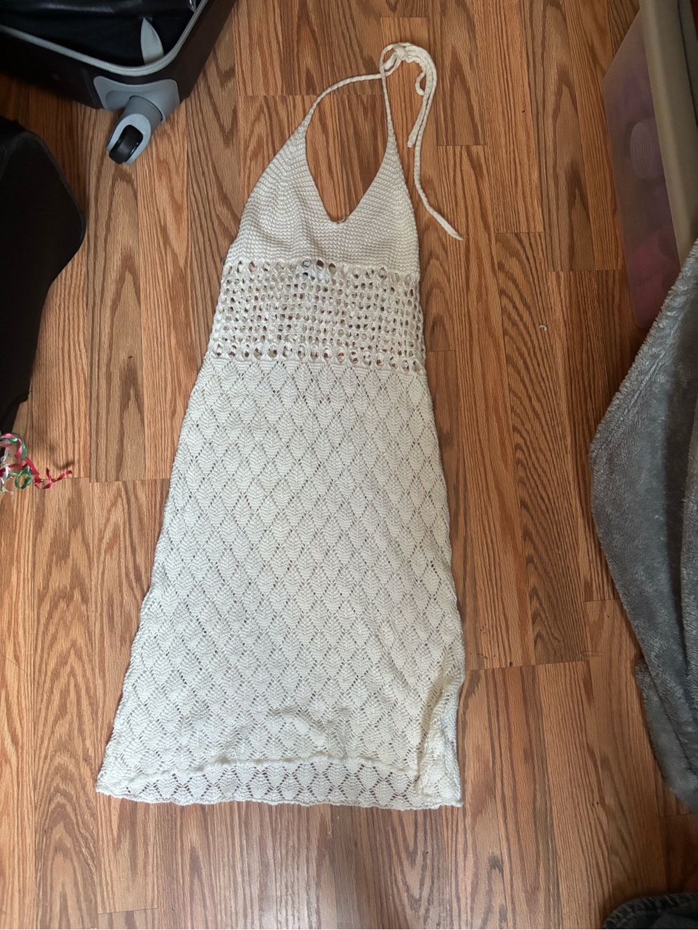 Gimaguas Cream Crochet Halter Dress